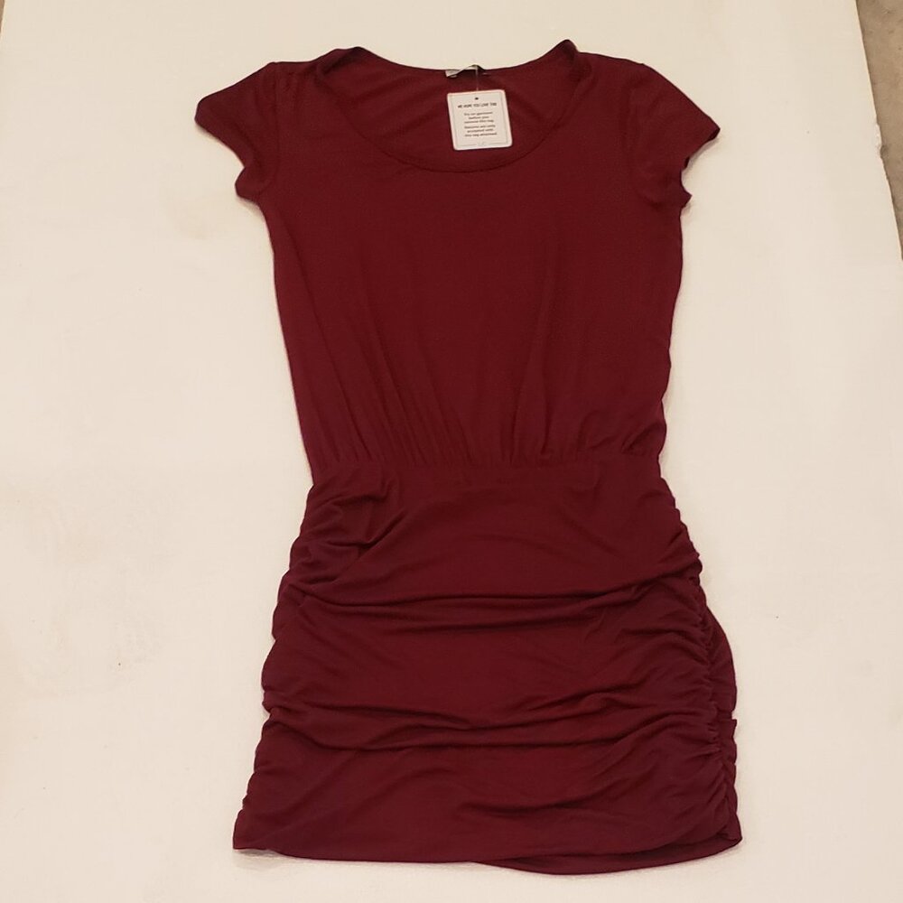 LaClef Pullover Mini T-Shirt Dress with ruched skirt